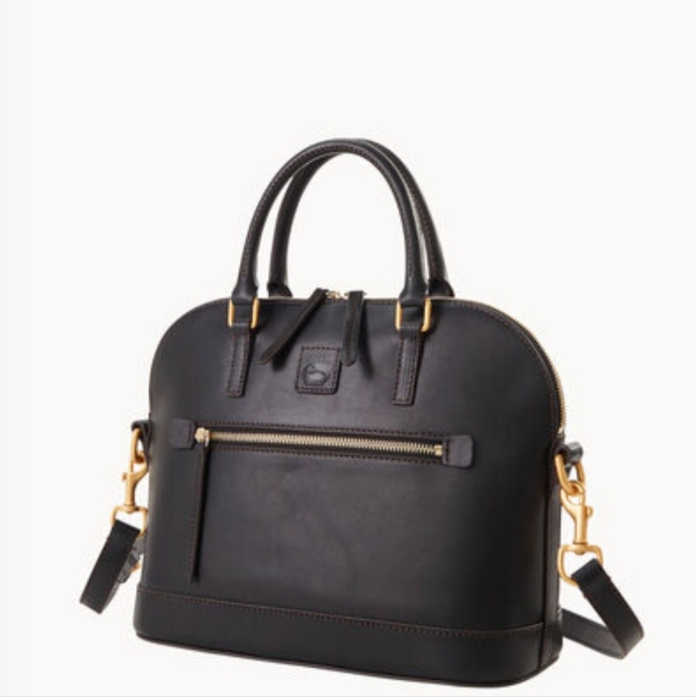 New Dooney Bourke Florentine Leather Domed Satchel Black - Picture 2 of 15